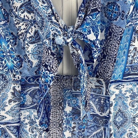 LULUS WINGS OF LOVE PAISLEY HANDKERCHIEF V-NECK SLIT SHORT SLEEVE MAXI DRESS - Picture 11 of 16